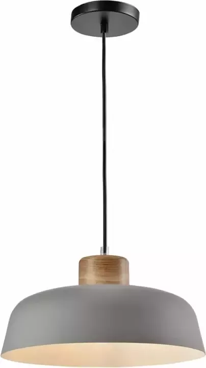 QUVIO Hanglamp Scandinavisch Rond van metaal en hout Diameter 30 cm Grijs en bruin - Foto 1