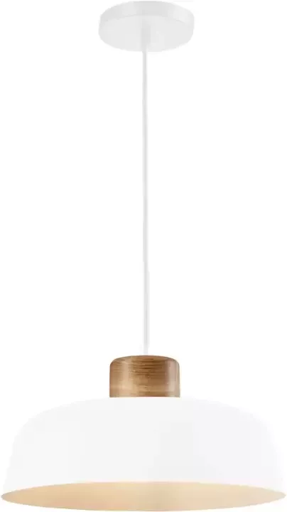 QUVIO Hanglamp Scandinavisch Rond van metaal en hout Diameter 30 cm Wit en bruin - Foto 1