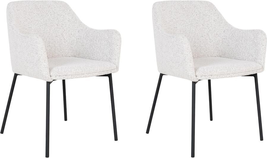 Lewis & Loft Witte eetkamerstoelen Lima Eetkamerstoel Eetkamer stoelen Eetkamerstoel met armleuning Bouclé Staal Wit Set van 2
