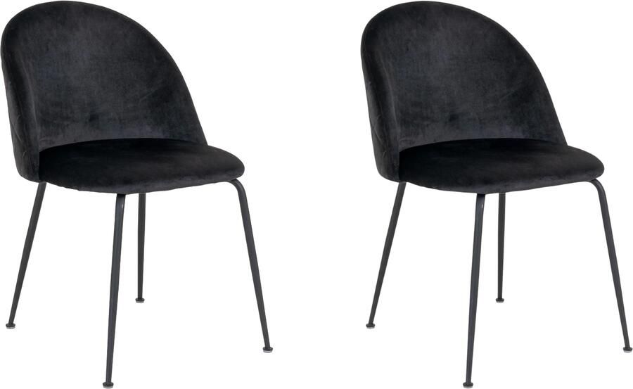 Lewis & Loft Zwarte eetkamerstoelen Lowen Eetkamerstoel Eetstoel Fluweel Staal Zwart Set van 2