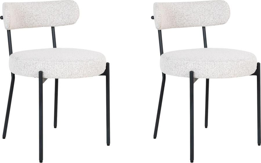 Lewis & Loft Eetkamerstoelen Leanne Eetkamerstoel Bouclé Staal Wit Set van 2