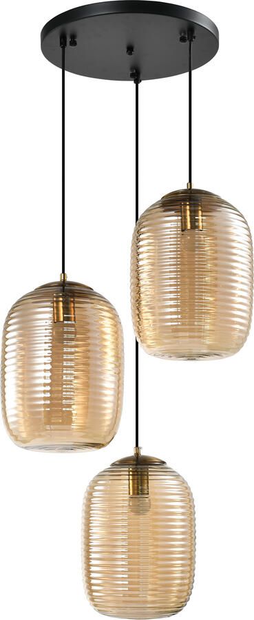 QUVIO Eettafel hanglamp 3 lichts Metaal Glas Bruin