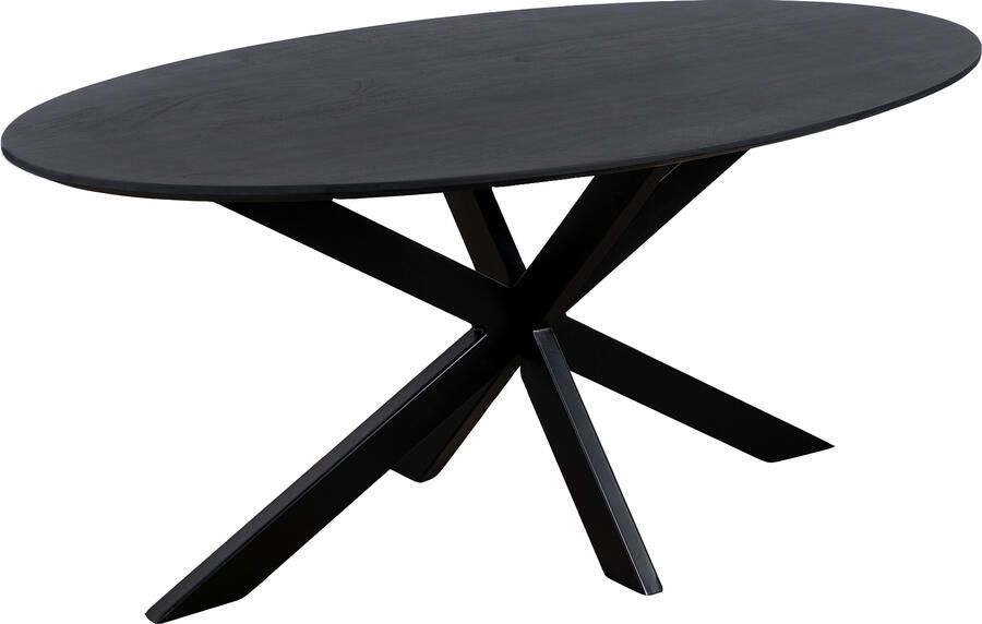 QUVIO Eettafel Sofia Ovaal 160x90 cm Stalen kruispoot Matrix poot FSC gecertificeerd mangohout Zwart