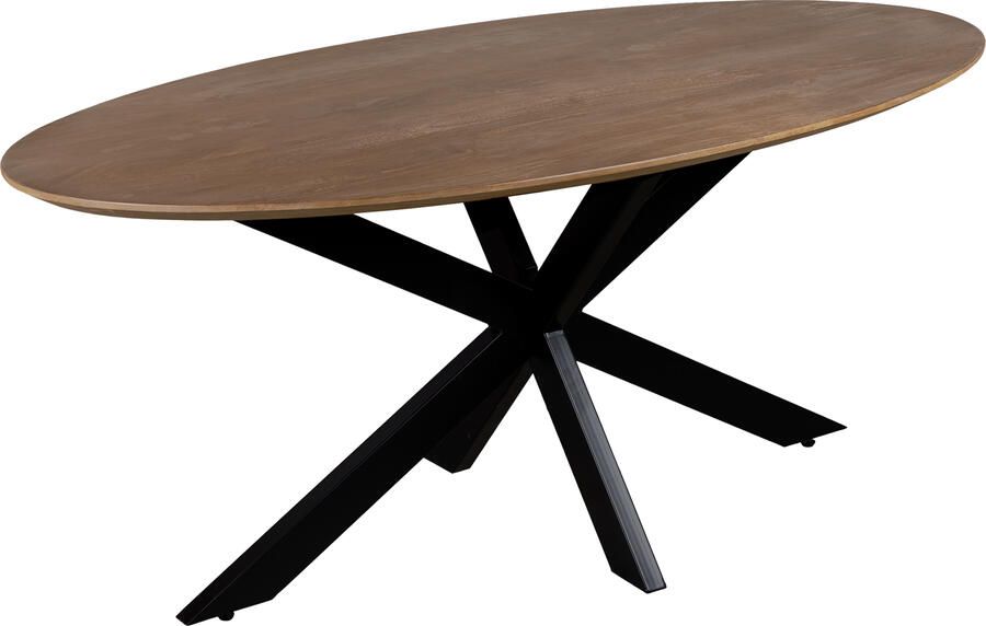 QUVIO Eettafel Sofia Ovaal 160x90 cm Stalen kruispoot Matrix poot FSC gecertificeerd mangohout Bruin