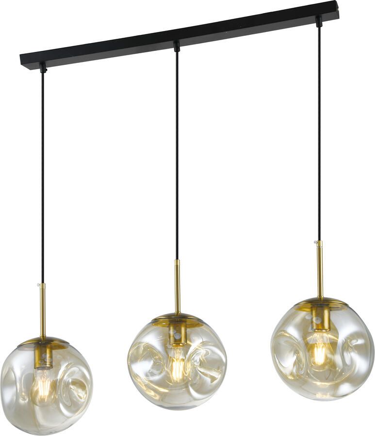 QUVIO Hanglamp eettafel 3 lichtspunten Glazen bollen Langwerpig Metaal Glas
