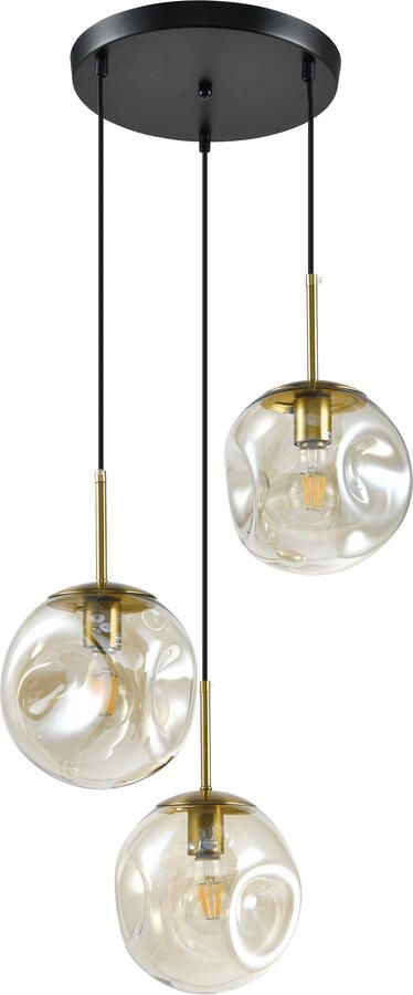 QUVIO Hanglamp eettafel 3 lichtspunten Glazen bollen Rond Metaal Glas