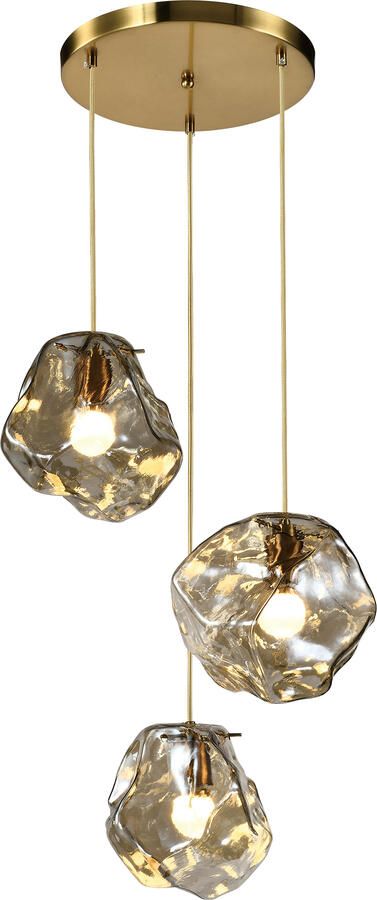 QUVIO Hanglamp ice cubes 3 lichts Metaal Glas Amber