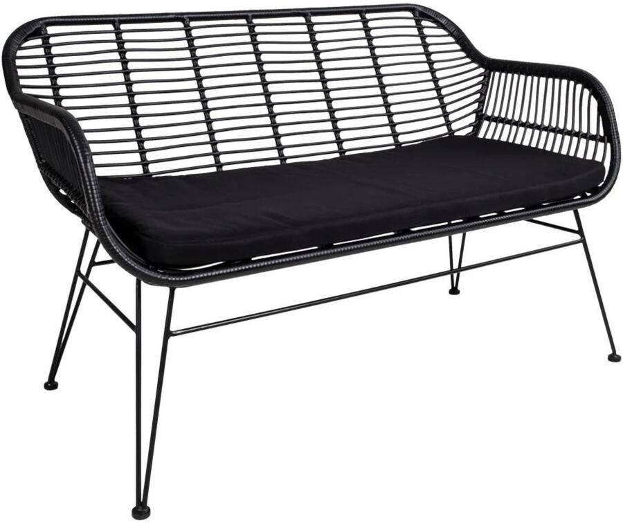 QUVIO Tuinbank Thom Met kussen Staal PE Rattan Zwart