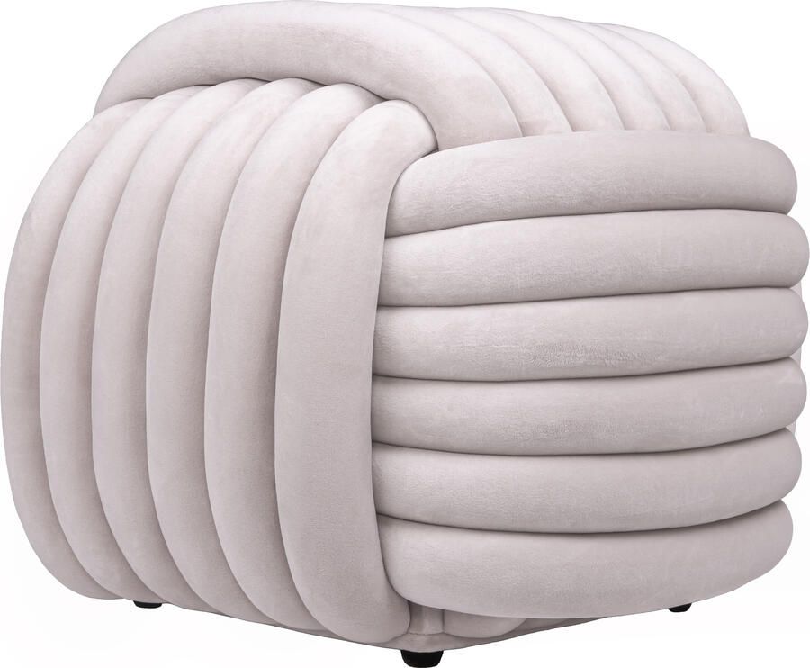 Lewis & Loft Geknoopte poef Lichtgrijze zitpoef -Fluwelen zitmeubel Minimalistisch design Decoratieve zitkruk Knotted ottoman 50x50x40 cm Beige