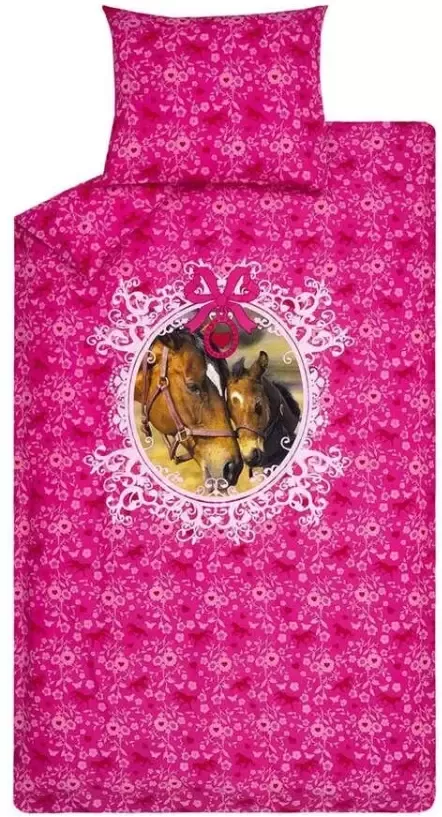 Ambiante dekbedovertrek Lovely Horses roze 140x200 220 cm Leen Bakker - Foto 1