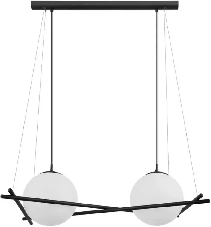 EGLO  Hanglamp - E27 - 2lichts -  Staal - Zwart   Glas opaal-mat - Wit