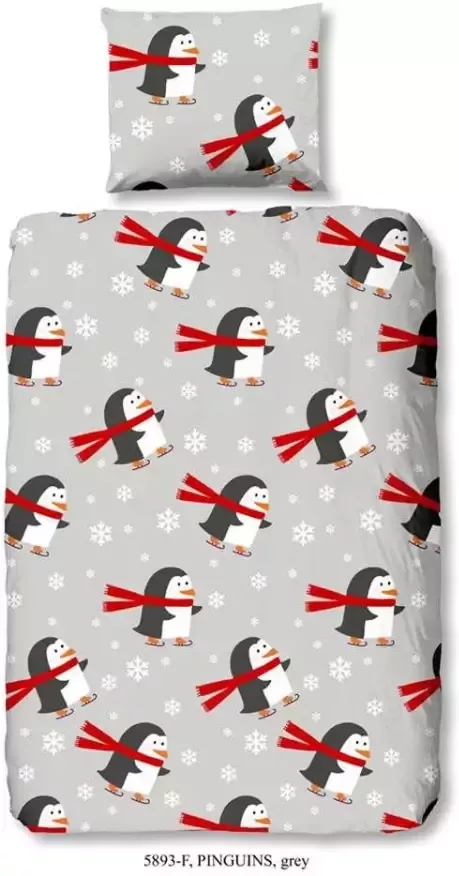 Good Morning dekbedovertrek Pinguïns grijs 140x200 220 cm Leen Bakker