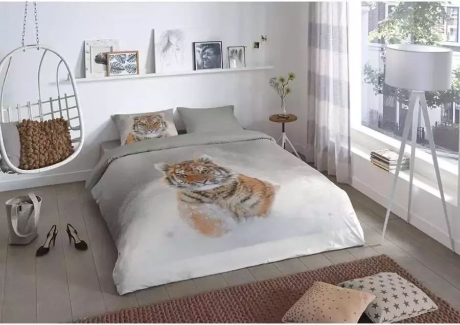 Good Morning dekbedovertrek Snow tiger multikleur 200x200 220 cm Leen Bakker