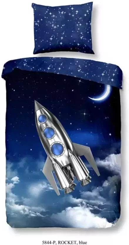 Good Morning kinderdekbedovertrek Rocket blauw 140x200 220 cm Leen Bakker