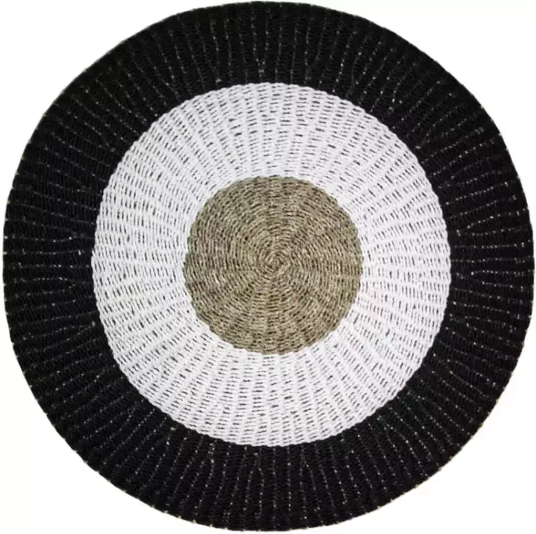 HSM Collection Vloerkleed Mailbu ø150 cm raffia zeegras naturel wit zwart