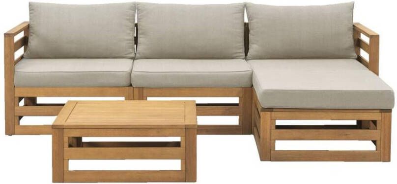 Le Sud Loungeset Clermont Brest FSC-hout zandkleurige kussens 5-delig Leen Bakker