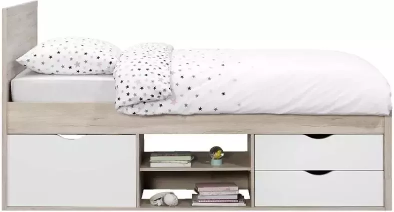 Leen Bakker Bed Tempo incl. bedverhoger eikenkleur 90x200 cm