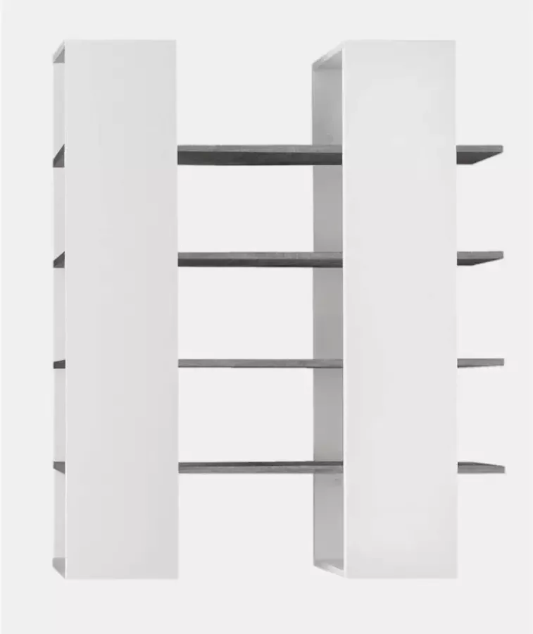 Leen Bakker Boekenkast Mestre groot hoogglans wit grijs 161x132x36 cm - Foto 1