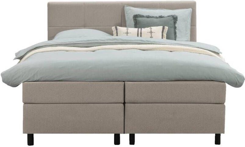 Leen Bakker Boxspring Liv geblokt beige 180x200 cm ronde poot