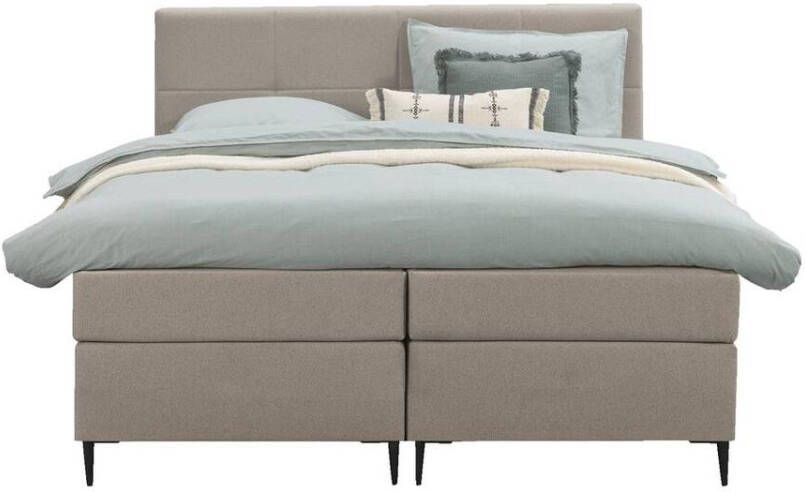 Leen Bakker Boxspring Liv geblokt beige 180x200 cm slanke poot