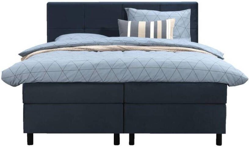 Leen Bakker Boxspring Liv geblokt blauw 160x200 cm ronde poot