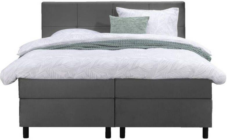 Leen Bakker Boxspring Liv geblokt grijs 180x200 cm ronde poot