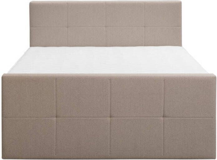 Leen Bakker Boxspring met voetbord Liv geblokt beige 180x200 cm ronde poot - Foto 1