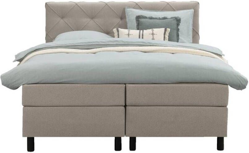 Leen Bakker Boxspring Liv geruit beige 180x200 cm ronde poot