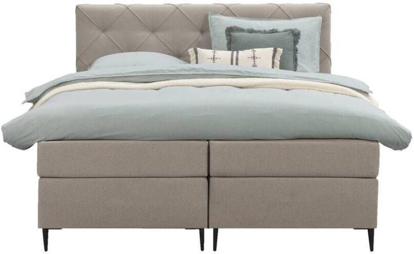 Leen Bakker Boxspring Liv geruit beige 180x200 cm slanke poot