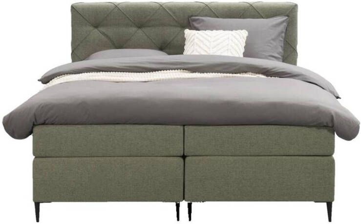 Leen Bakker Boxspring Liv geruit groen 180x200 cm slanke poot