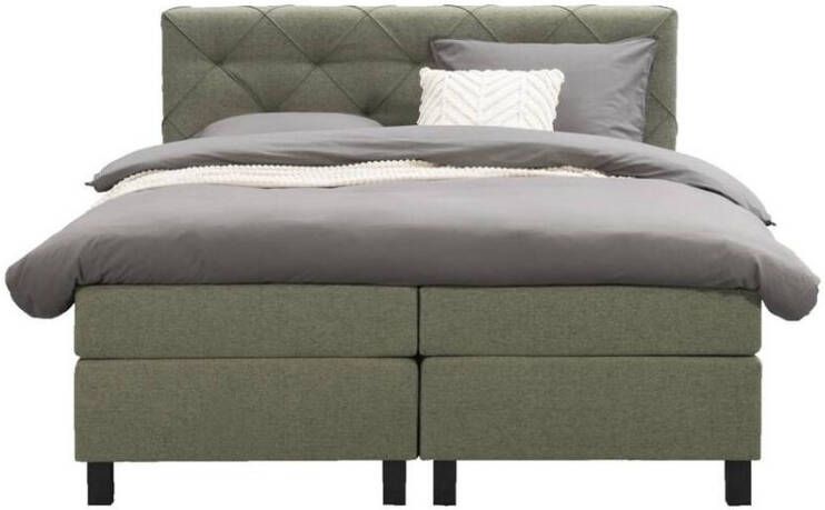 Leen Bakker Boxspring Liv geruit groen 180x200 cm vierkante poot