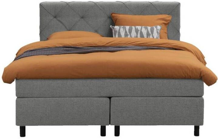 Leen Bakker Boxspring Liv geruit lichtgrijs 140x200 cm ronde poot - Foto 1