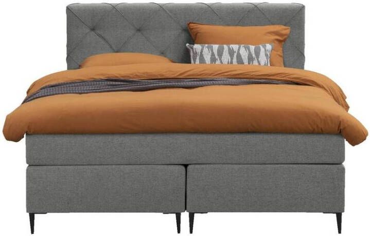 Leen Bakker Boxspring Liv geruit lichtgrijs 140x200 cm slanke poot