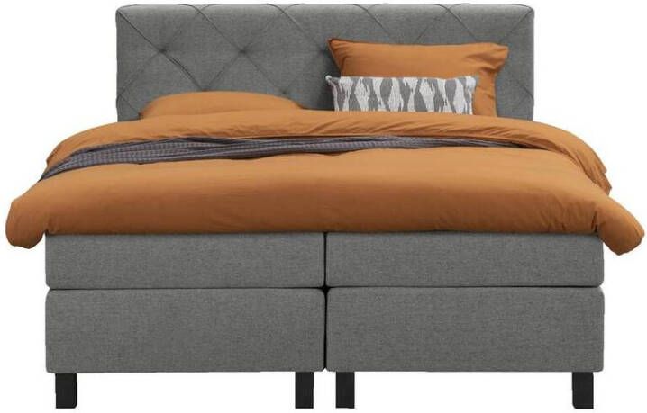 Leen Bakker Boxspring Liv geruit lichtgrijs 180x200 cm vierkante poot