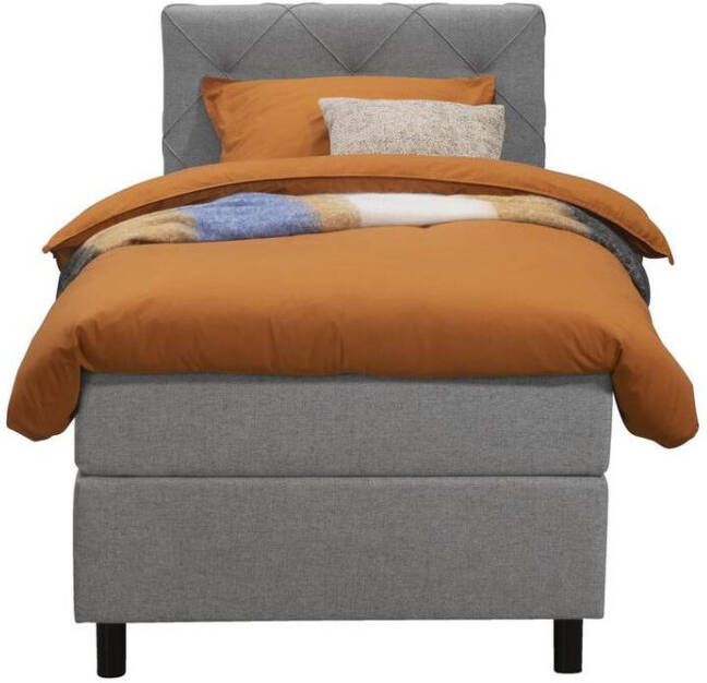 Leen Bakker Boxspring Liv geruit lichtgrijs 90x200 cm ronde poot