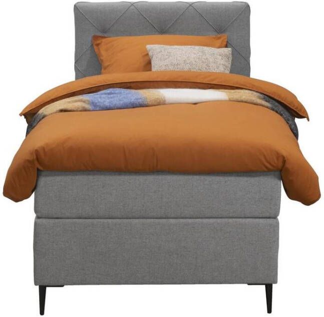 Leen Bakker Boxspring Liv geruit lichtgrijs 90x200 cm slanke poot