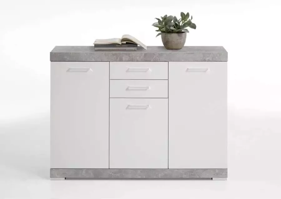 Leen Bakker Commode Bristol betonkleur wit edelglans 120x90x35 cm