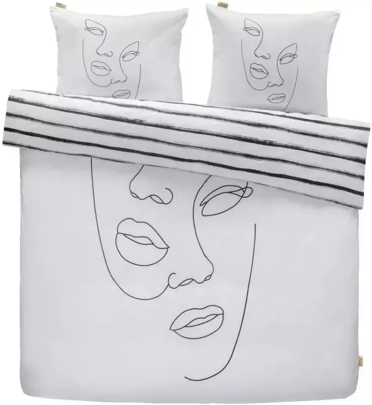 Dindi Home dekbedovertrek Tender tattoo grafisch wit 140x200 220 cm Leen Bakker