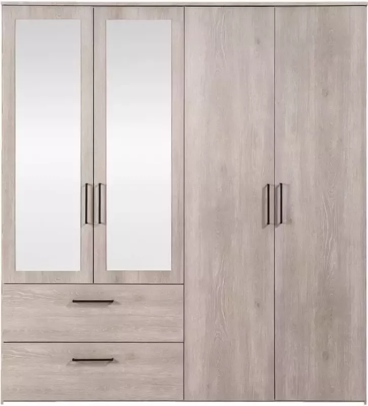 Leen Bakker Kledingkast Orleans 4 deurs vergrijsd eikenkleur 201x181x58 cm