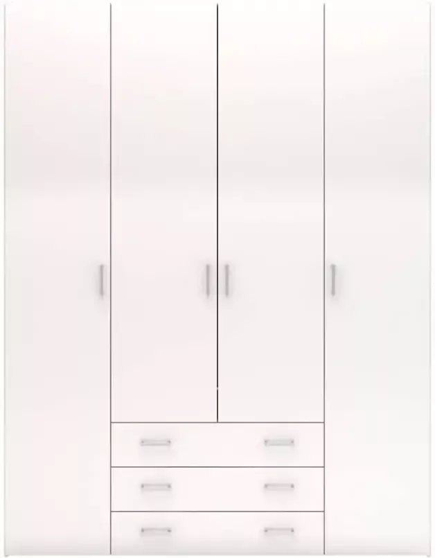 Leen Bakker Kledingkast Space 4-deurs hoogglans wit 200 4x154x49 5 cm - Foto 1