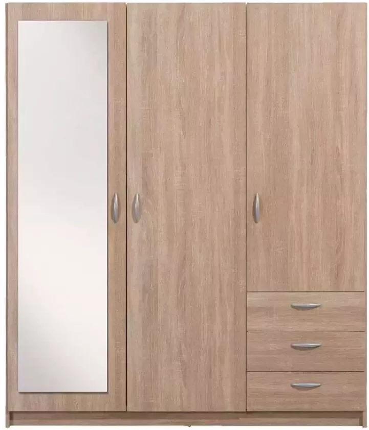 Leen Bakker Kledingkast Varia 3-deurs inclusief spiegel licht eiken 175x146x50 cm