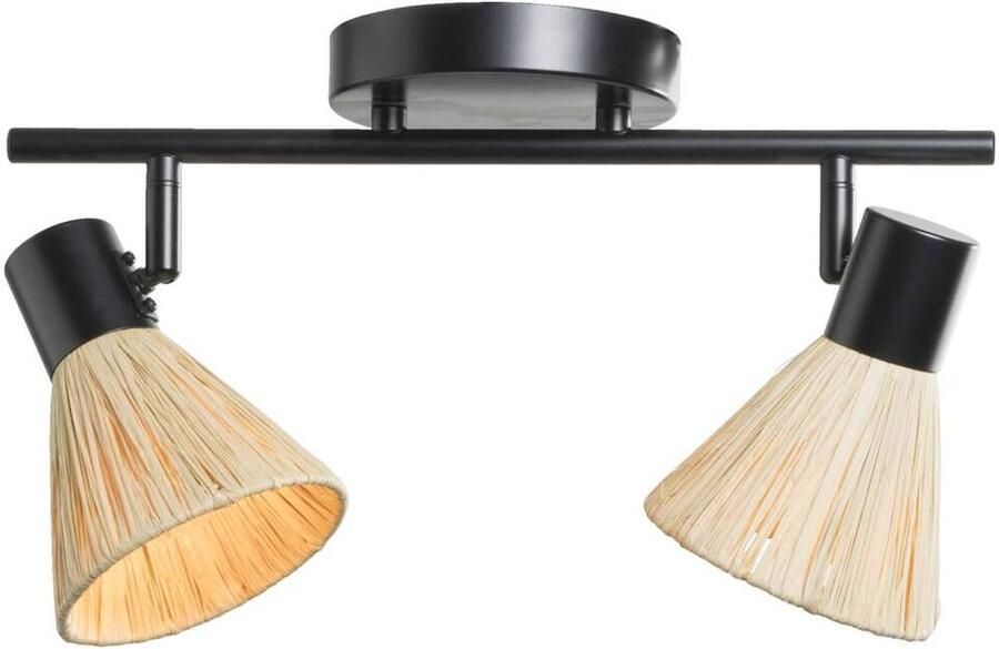 Leen Bakker 2-spot Raffia E14 beige zwart metaal 21x40x11 cm