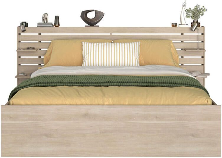 Parisot EMOB Tweepersoonsbed Tokio 180x200cm eikdecor wit Kingsizebedden Bruin Spaanplaat Kingsizebedden Tweepersoons Normaal bed Op voorraad - Foto 3