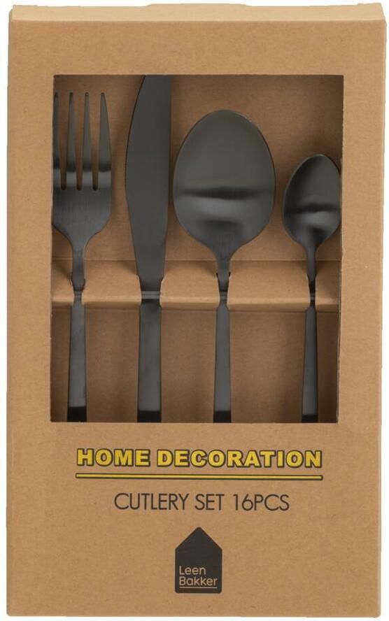 Leen Bakker Bestekset zwart 16-delig RVS 4-persoons
