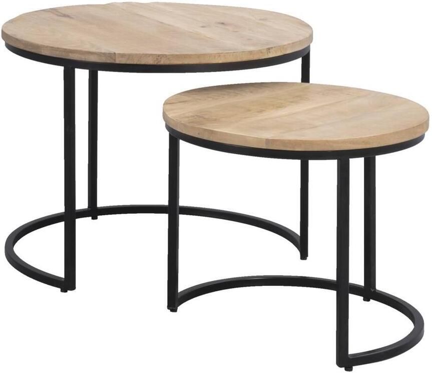 Leen Bakker Bijzettafels Mink mangohout set van 2