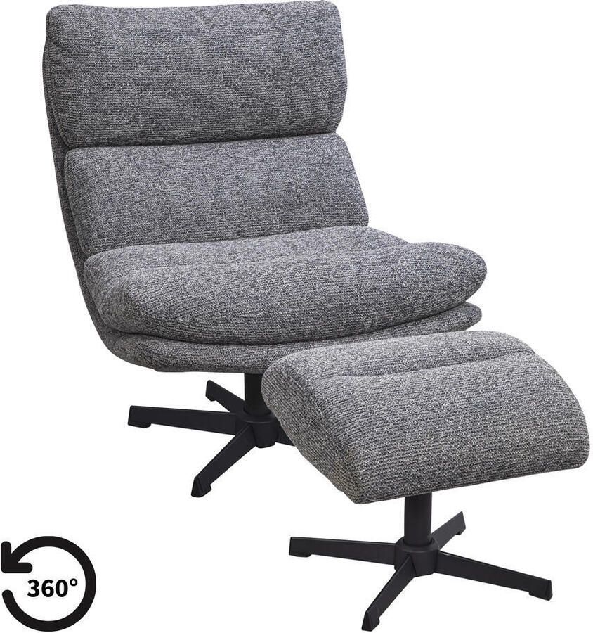 Leen Bakker Fauteuil Bobbi incl. hocker antraciet