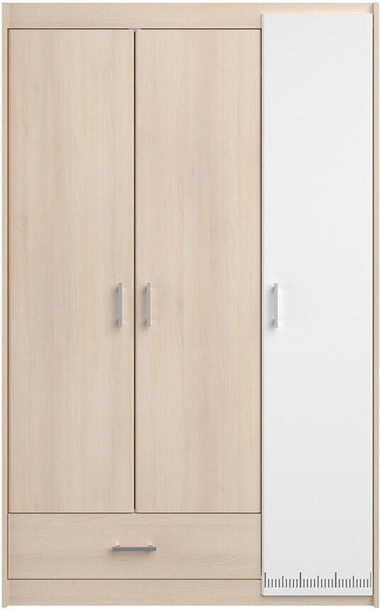 Kledingkast IPLIA 3 deuren en 1 lade L112 cm Eiken en wit L 112.2 cm x H 179.7 cm x D 52 cm - Foto 5