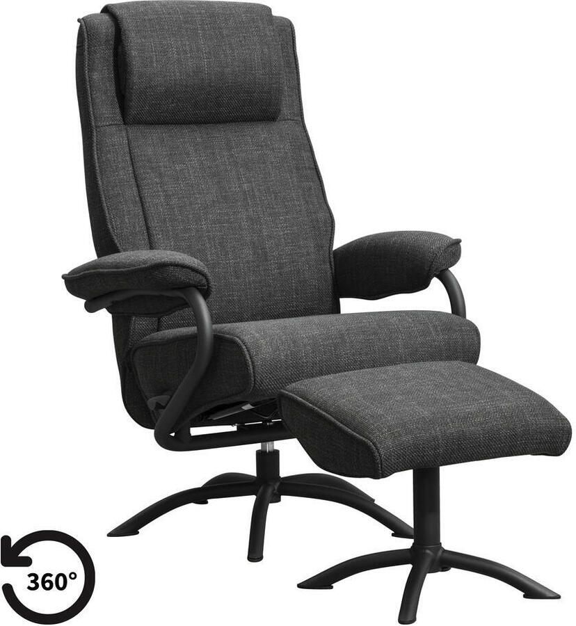 Leen Bakker Relaxfauteuil Vincent incl. hocker Stof Bjorn antraciet