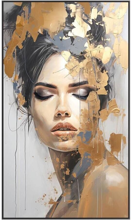 Leen Bakker Schilderij Vrouw in goud multikleur 118x70 cm