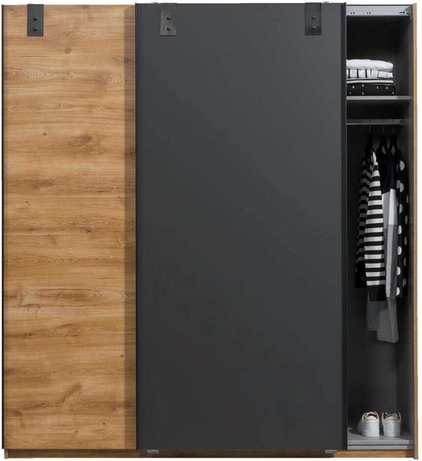 Leen Bakker Schuifdeurkast Dex eiken grafiet 198x180x64 cm